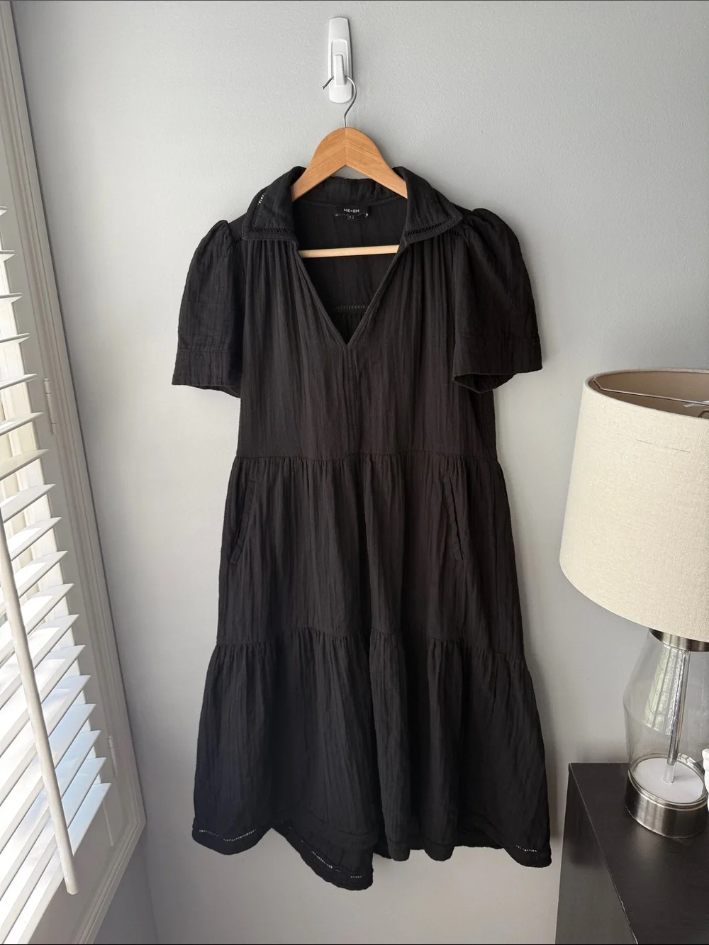 ME+EM Black Cheesecloth Relaxed Midi Day Dress - Picture 2 of 8